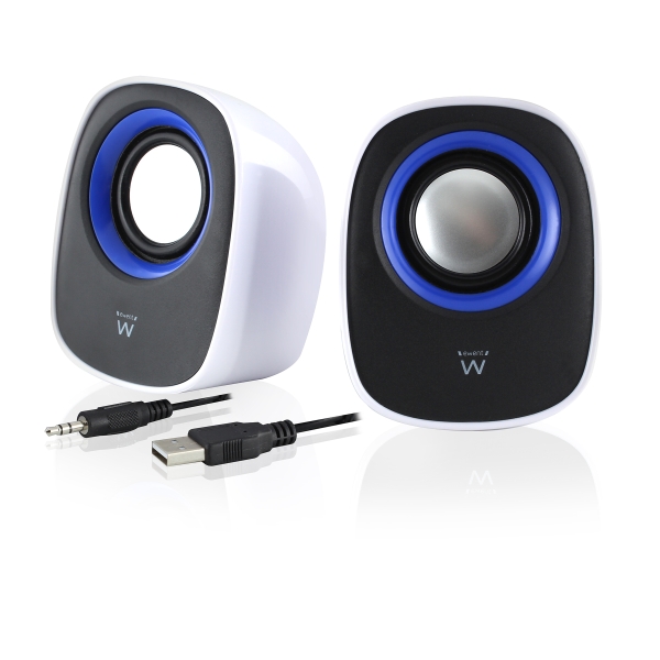 Enceintes stéréo de bureau Ewent - Alimentation USB - Contrôle du volume - Jack 3,5 mm - Blanc/Noir