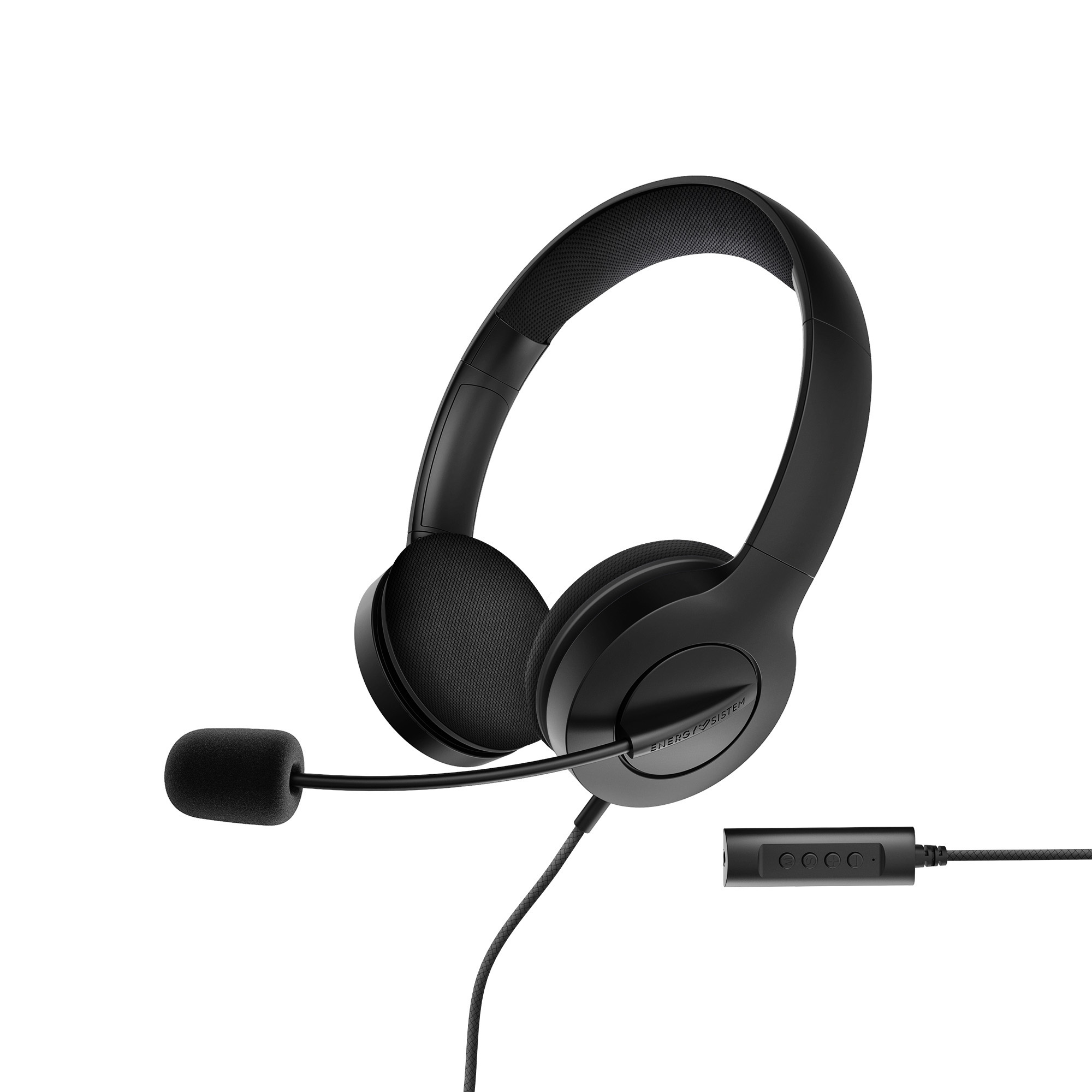 Energy Sistem Office Headphones 3 - Prise USB et 3,5 mm - Contrôle du volume et de la sourdine - Bras de microphone rétractable - Couleur noire