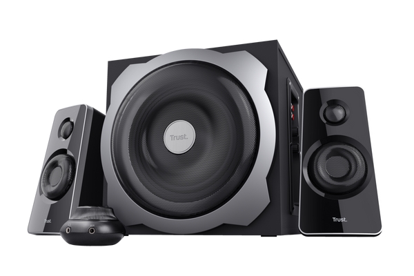 Ensemble d'enceintes Trust Tytan 2.1 USB 120 W - Caisson de basses en bois - Télécommande - Entrée Jack 3,5 mm - Couleur Noir