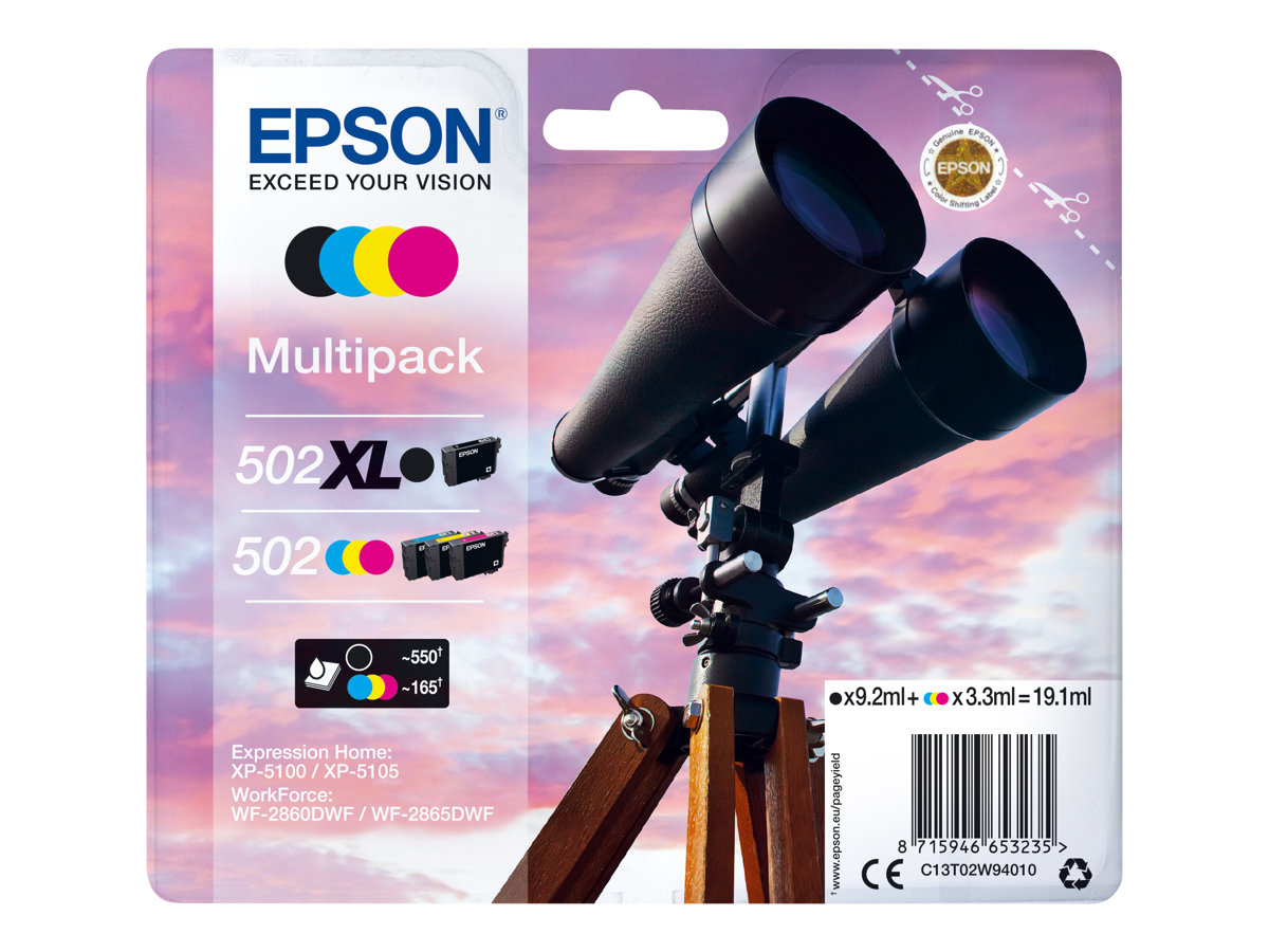 Epson 502XL/502 Lot de 4 cartouches d'encre d'origine - C13T02W94010