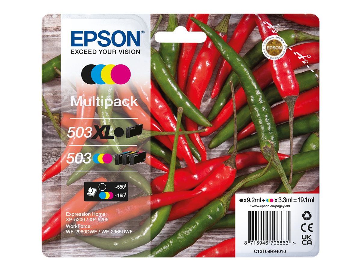 Epson 503XL/503 Lot de 4 cartouches d'encre d'origine - C13T09R94010