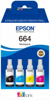 Epson 664 Lot de 4 bouteilles d'encre d'origine C13T664640