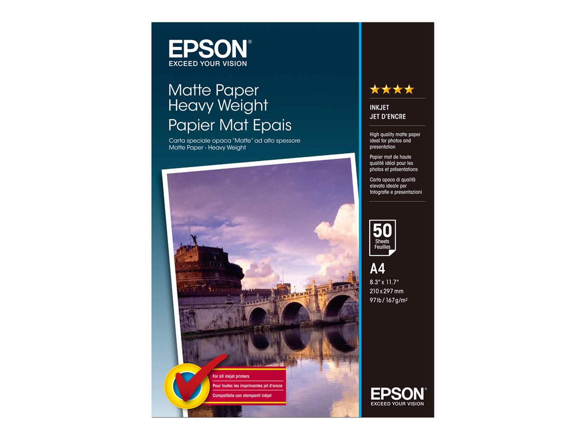 Epson C13S041256 Papier Photo A4 167gr - Finition Mat - 50 Feuilles - pour Imprimantes Jet d'Encre