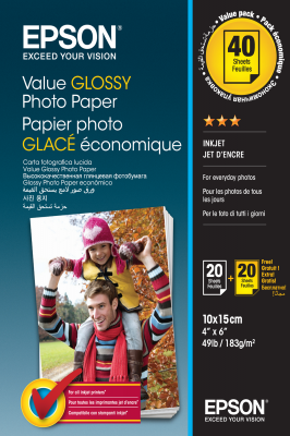 ✓ Epson papier photo 10x15 180 grs - 20+20 feuilles couleur Blanc