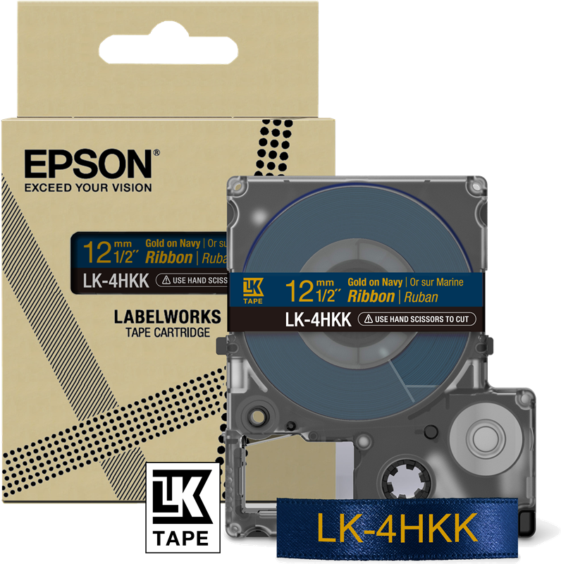 Epson Ruban satin LK-4HKK or sur fond bleu marine 12 mm