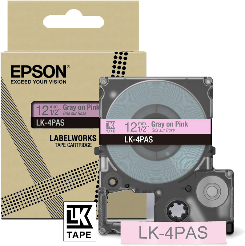 Epson Ruban LK-4PAS gris sur rose 12 mm