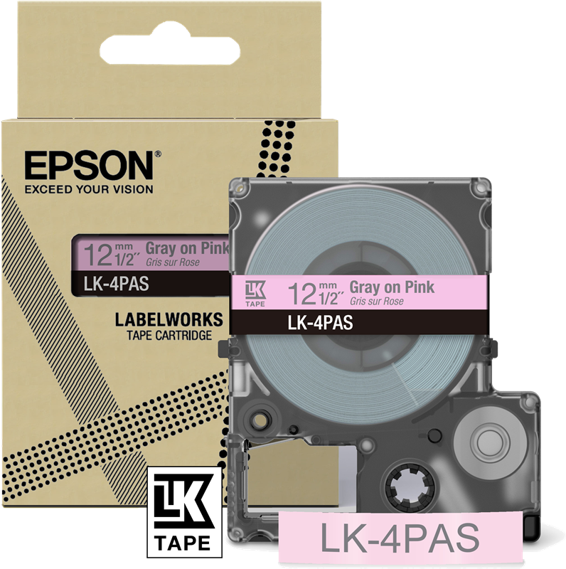 Epson Ruban LK-4PAS gris sur rose 12 mm