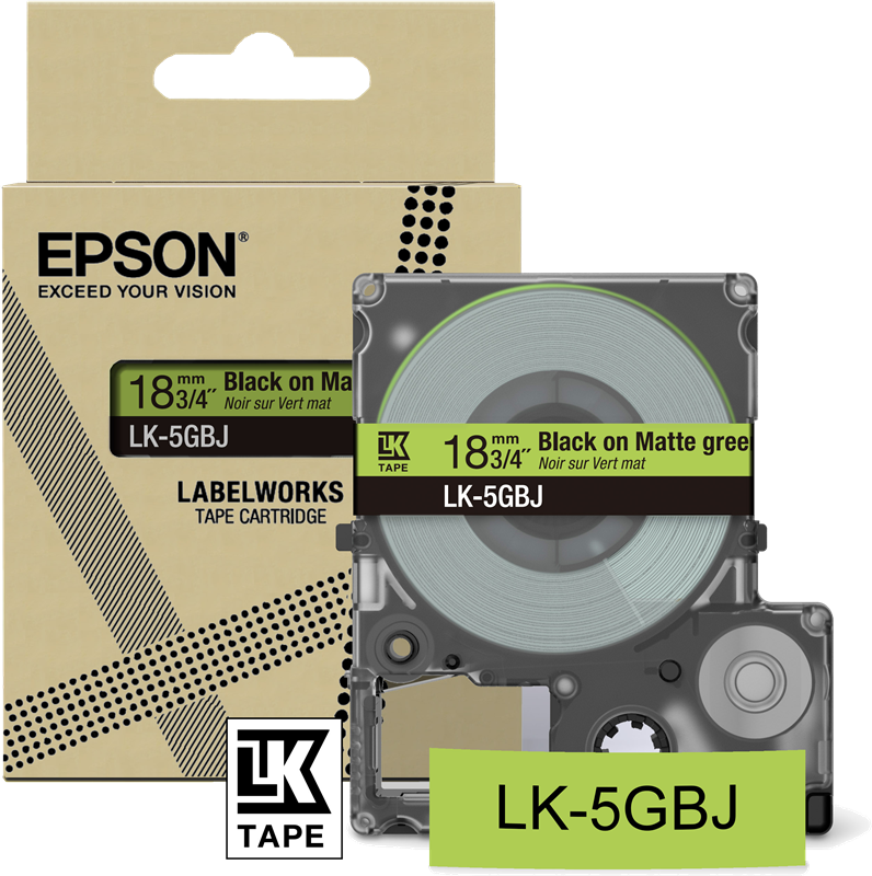 Epson Ruban LK-5GBJ Noir sur Vert 18 mm