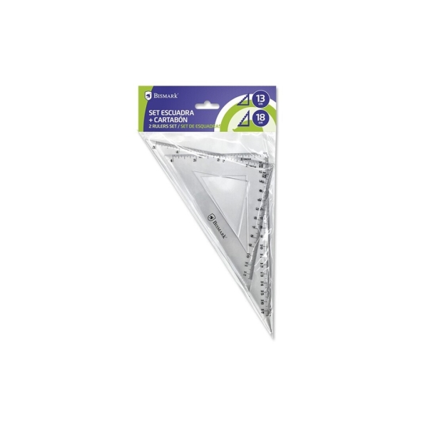 Équerre Bismark 13 cm et 18 cm - En plastique - Idéale pour l'école - Transparente