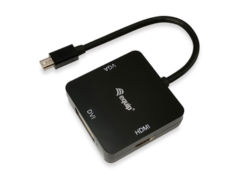 Equip Adaptateur 3 en 1 Mini DisplayPort Mâle vers HDMI, DVI et VGA Femelle - Plug &amp; Play - HDMI 4096 x 2160 (4K) / 30 Hz et DVI &amp; VGA : 1920 x 1080 / 60 Hz