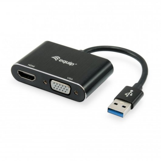 Equip Adaptateur USB 3.0 vers HDMI/VGA - Taux de transfert 5 Gbit/s - Résolution maximale 1920x1080p - Couleur Noir