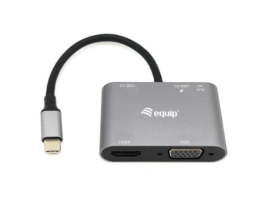 Équipez l'adaptateur USB-C multifonction 5 en 1 avec 1x USB-A 3.0, 1x USB-C PD, 1x HDMI, 1x RJ45, 1x AUX - Boîtier en aluminium - Câble de 0,15 m