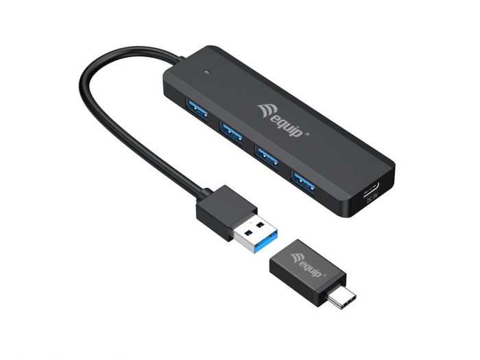 Equip Hub USB 3.2 Gen 1 d'un adaptateur USB-C - 4 ports USB 3.2 - Port d'alimentation USB-C 5 V/2 A supplémentaire