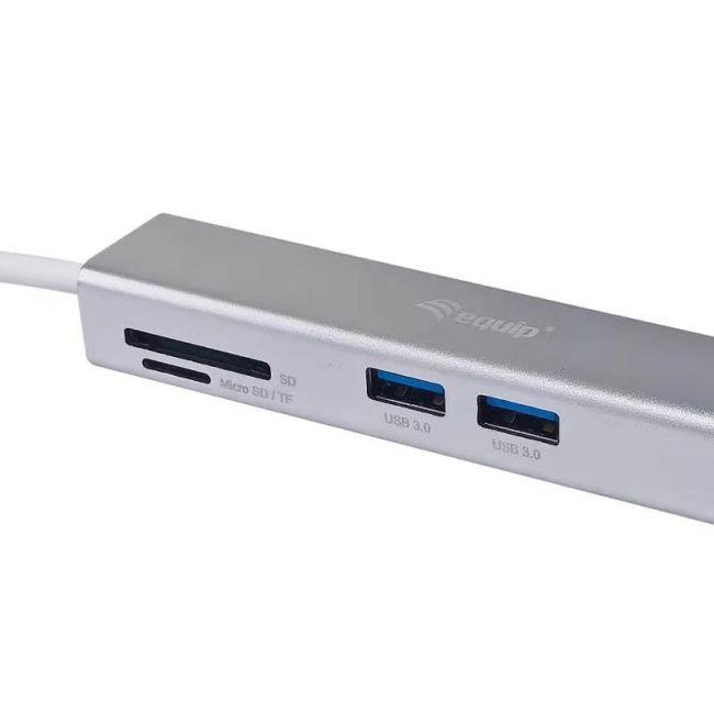 Concentrateur USB-C avec 2x USB 3.0, 1x lecteur HDMI, SD et MicroSD - Vitesse jusqu'à 5 Gbps - Boîtier  en aluminium