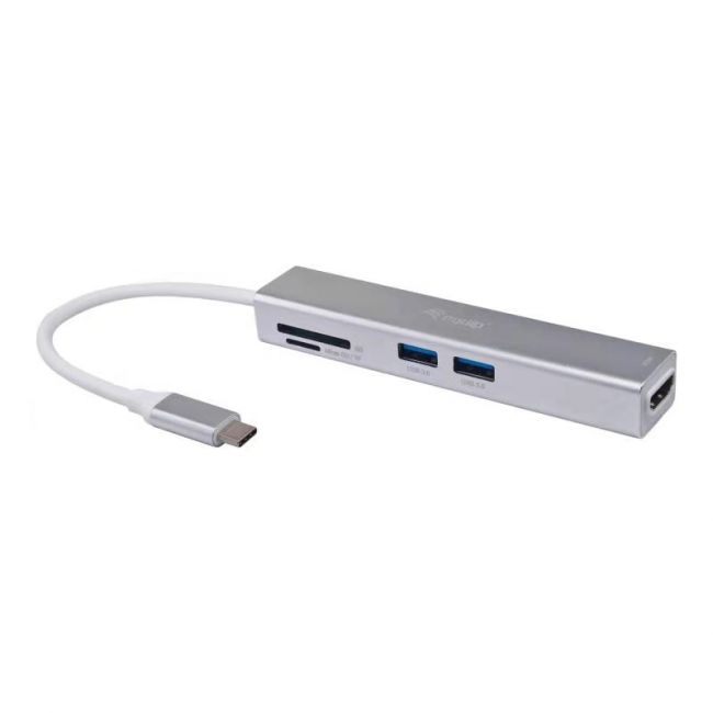 Concentrateur USB-C avec 2x USB 3.0, 1x lecteur HDMI, SD et MicroSD - Vitesse jusqu'à 5 Gbps - Boîtier  en aluminium
