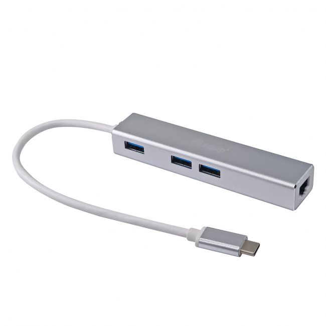 Équipez le concentrateur USB-C avec 3x USB 3.0 et adaptateur Gigabit - Vitesse jusqu'à 5 Gbps - Boîtier en aluminium