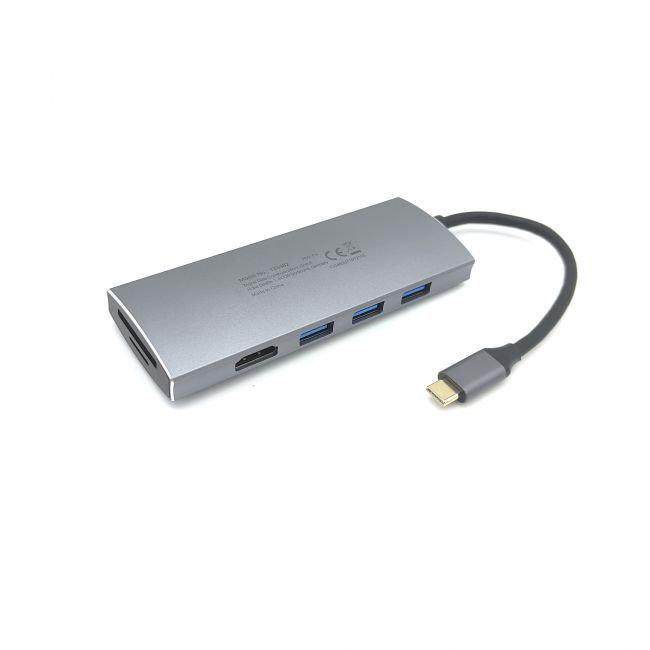 Concentrateur USB-C de 3x USB 3.0, 1x USB-C, 1x lecteur de carte HDMI, SD et TF - Vitesse jusqu'à 5 Gbps - Boîtier en aluminium