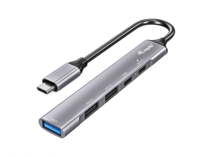 Equip hub USB-C avec 1x USB 3.0, 2x USB 2.0 et 1x USB-C PD - Boîtier en aluminium