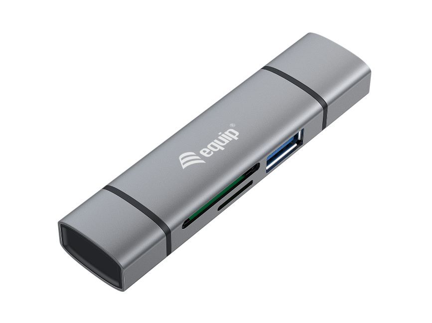 Lecteur de cartes SD/MicroSD jusqu'à 2 To avec des connecteurs USB-A et USB-C - Boîtier en aluminium