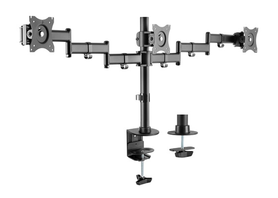 Equip Support de table avec bras articulés pour trois moniteurs 13"-27" - Pivotant et inclinable - Gestion des câbles - Poids max 8 kg x bras - VESA 100x100mm