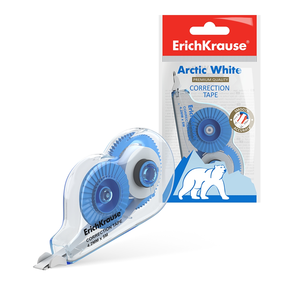 Erichkrause Arctic White Correction Tape - 4,2 mm x 5 m - Séchage immédiat - Utilisation ambidextre - Couleur blanche