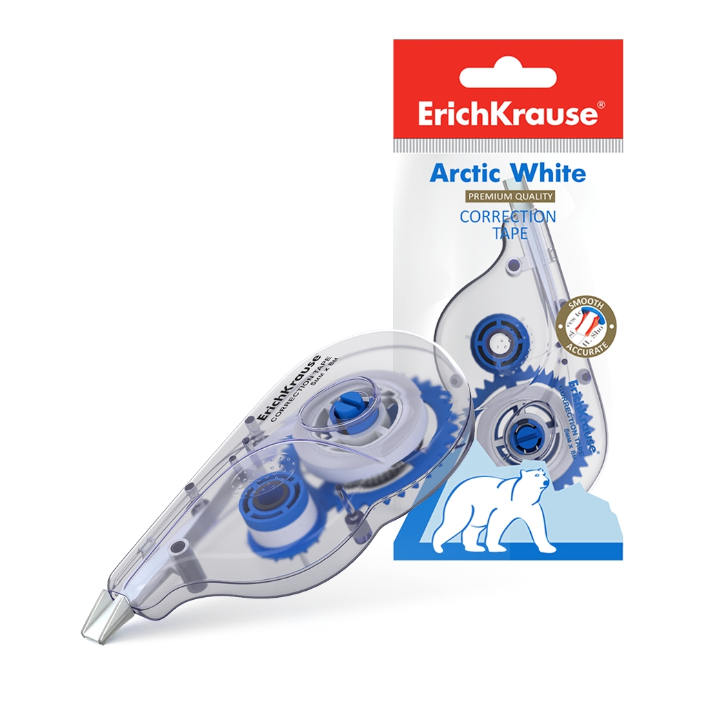 Erichkrause Arctic White Correction Tape - 5mm x 8m - Séchage immédiat - Permet d'écrire sur la correction - Tape Control - Couleur Blanc