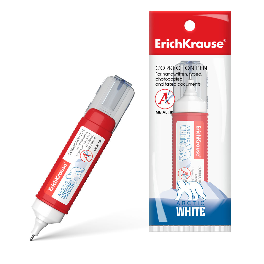 Erichkrause Arctic White Stylo correcteur - Pointe en plastique pour corrections ponctuelles - Excellent résultat avec tous les types et couleurs d'encre - Résistant au froid - Couleur blanche