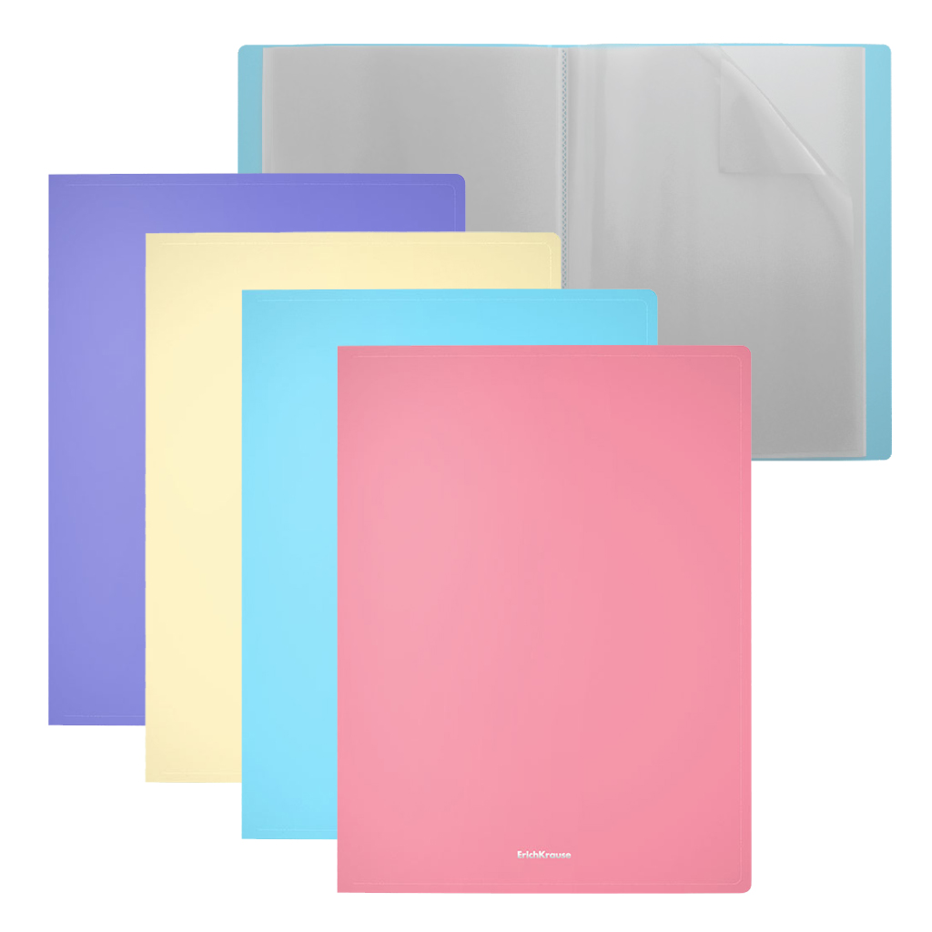 Erichkrause Lot de 4 Chemises avec Couvertures Mat Pastel - 20 Couvertures A4 - Couleurs Assorties