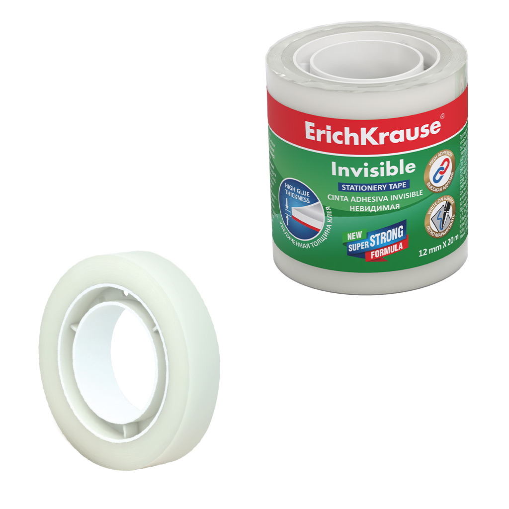 Erichkrause Pack de 4 Rubans Adhésifs Invisibles - 18mmx20m - Transparent