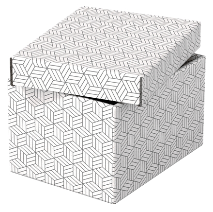 Esselte Pack de 3 Petites Boîtes de Rangement avec Couvercles 200x150x255mm - Carton 100% Recyclé et Recyclable - Design Blanc avec Dessin