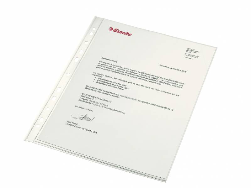 Esselte Porte-Documents A4 - PP - Verre Extra Lisse Qualité Luxe - Multi-Trou-11 - Boîte 100 - Transparent