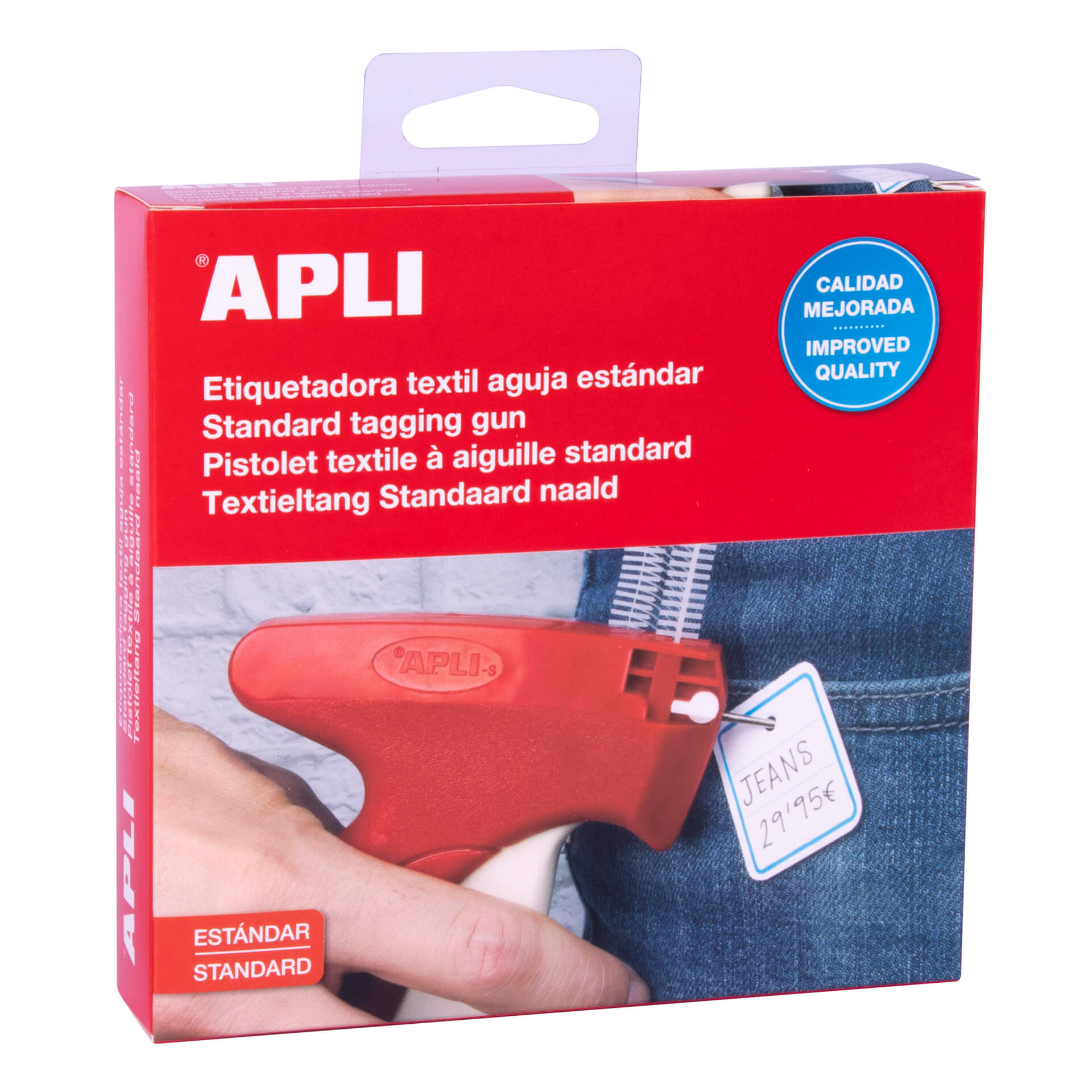 Étiqueteuse textile standard Apli - Comprend un capuchon de protection et une dragonne - Compatible avec les aiguilles Apli et Navetes