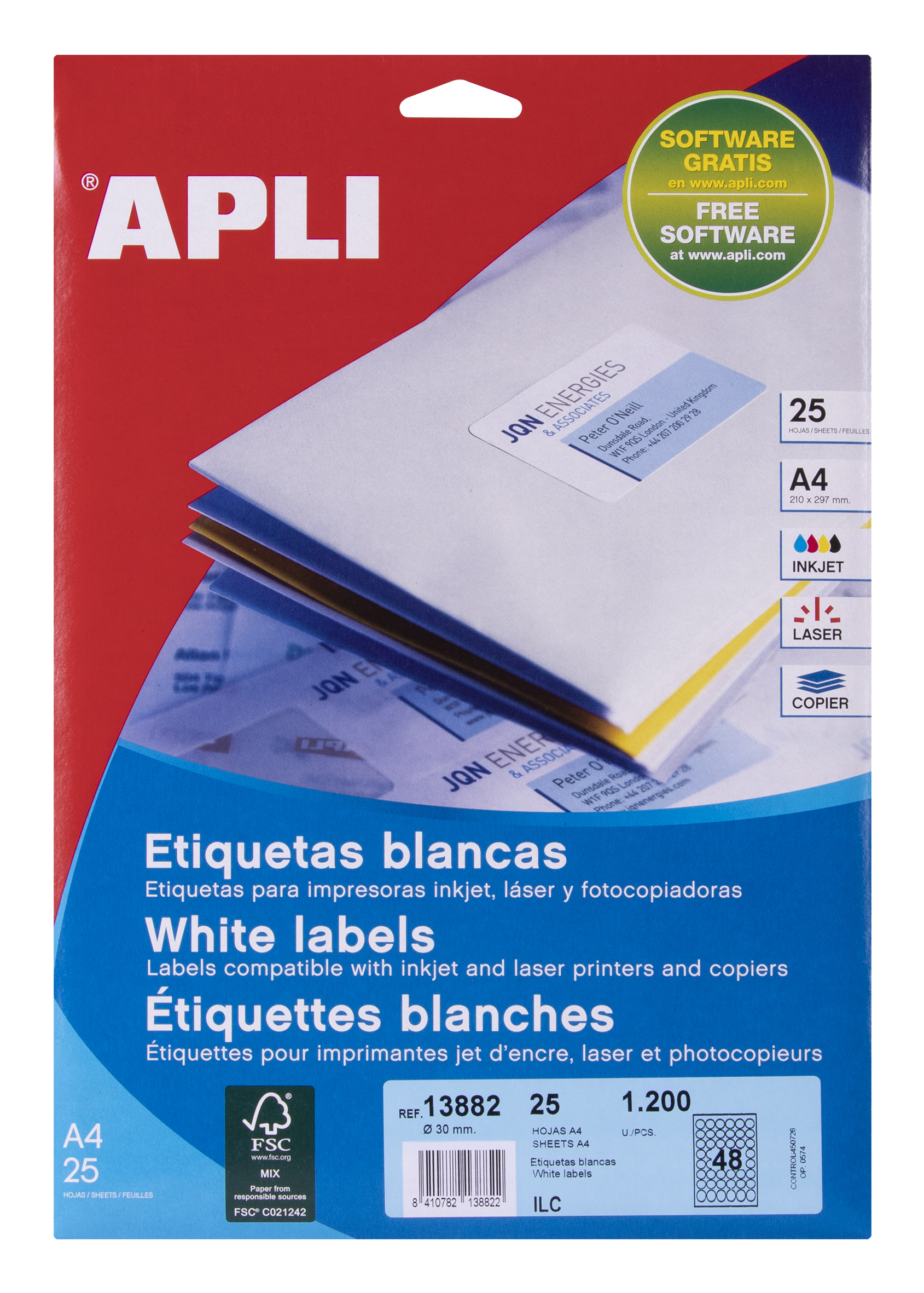 Etiquettes Blanches Apli Permanentes Ø 30.0mm 25 Feuilles