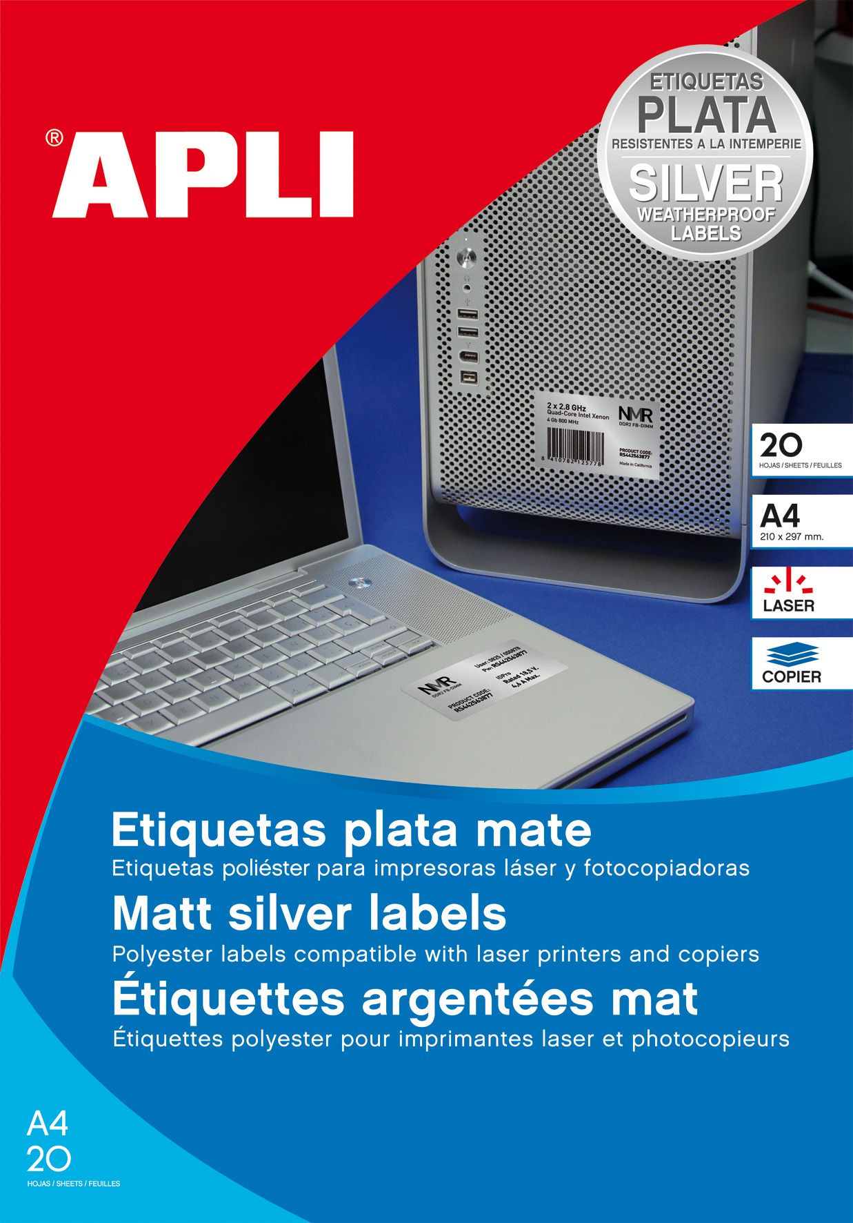 Etiquettes Métalliques Apli Argent Ø 40.0mm 20 Feuilles