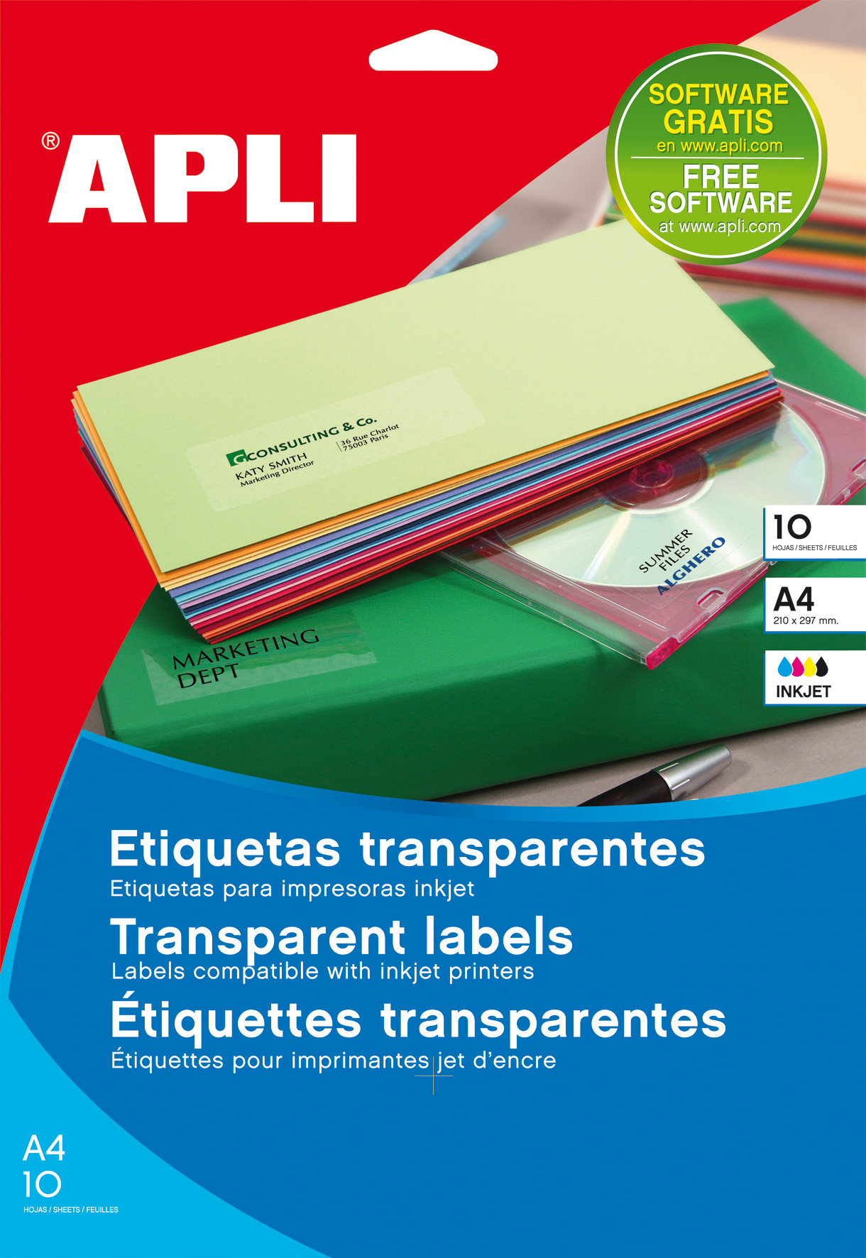 Etiquettes transparentes permanentes Apli 48,5 x 25,4 mm 10 feuilles