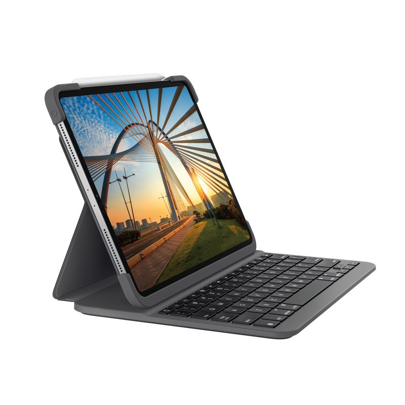 Étui Logitech Slim Folio Pro avec clavier Bluetooth rétroéclairé pour iPad Pro 1ère et 2ème génération 11" - Marche/arrêt automatique - Saisie confortable - Fermeture magnétique - Couleur grise