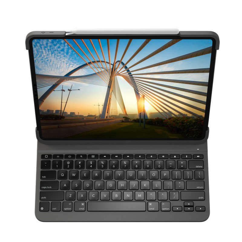 Étui Logitech Slim Folio Pro avec clavier rétroéclairé Bluetooth pour iPad Pro 3e et 4e génération 12,9" - Marche/arrêt automatique - Saisie confortable - Fermeture magnétique - Couleur grise