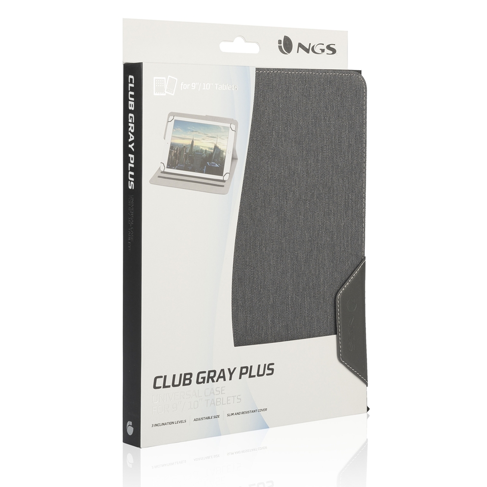 Etui NGS Club Plus pour Tablettes de 9" à 10" - Design Slim - 3 Positions - Fermeture avec Aimant - Couleur Gris