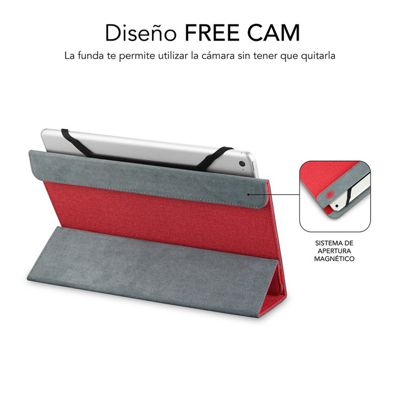 Etui Tablette Universel Subblim - Rabat magnétique pour caméra arrière - Support antidérapant - Compatible tablettes jusqu'à 10,1" - Résistant aux chocs, à la poussière et aux rayures - Rouge