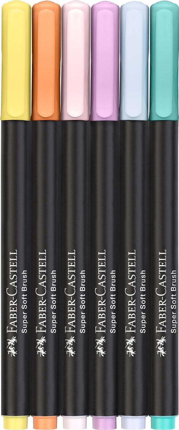 Faber-Castell Black Edition Pack de 6 marqueurs à pointe pinceau - Encre à base de colorant alimentaire - Couleurs pastel assorties