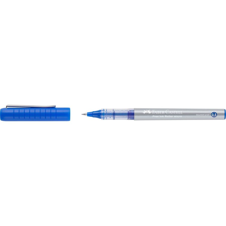 Faber-Castell Roller Free Ink Stylo à bille à encre liquide - Pointe conique 0,5 mm - Largeur de trait extra fine - Clip en métal - Couleur bleue