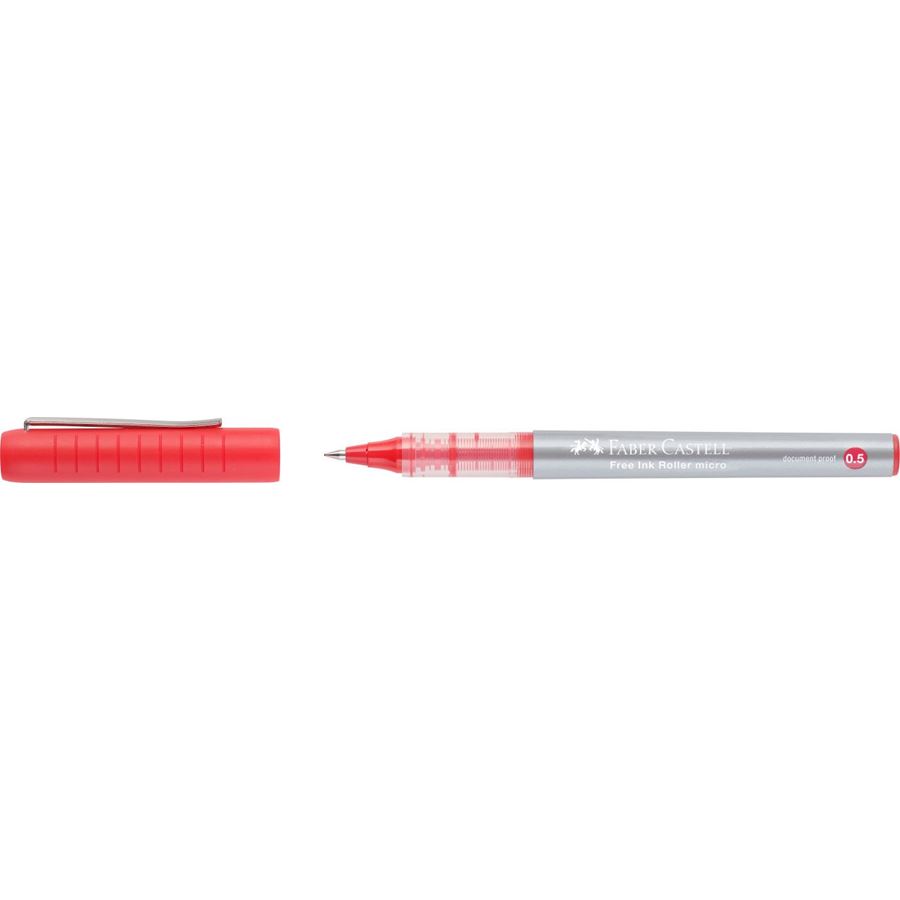 Faber-Castell Roller Free Ink Stylo à bille à encre liquide - Pointe conique 0,5 mm - Largeur de trait extra fine - Clip en métal - Couleur rouge
