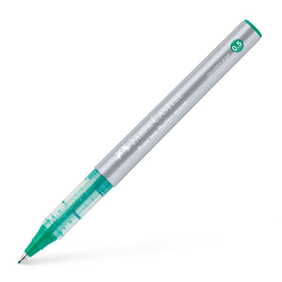 Faber-Castell Roller Free Ink Stylo à bille à encre liquide - Pointe conique 0,5 mm - Largeur de trait extra fine - Clip en métal - Couleur verte