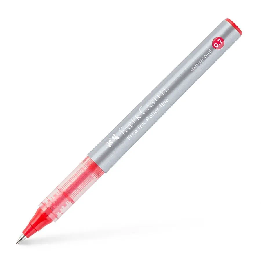 Faber-Castell Roller Free Ink Stylo à bille à encre liquide - Pointe conique 0,7 mm - Largeur de trait fin - Clip en métal - Couleur rouge