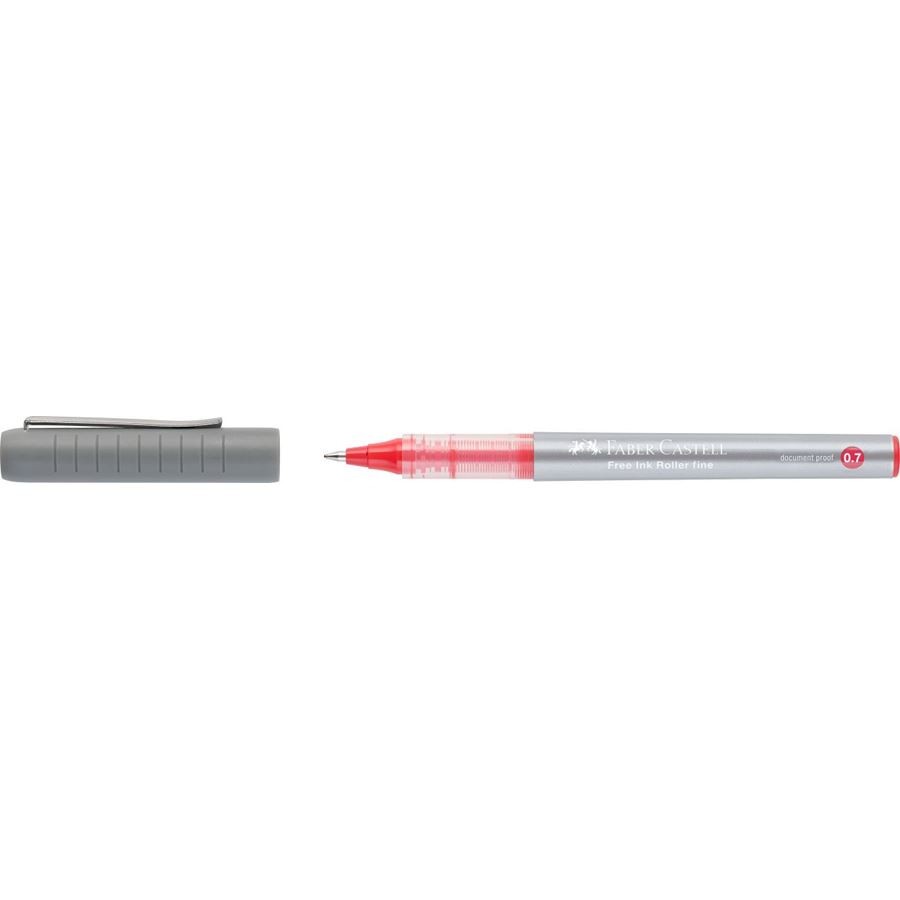 Faber-Castell Roller Free Ink Stylo à bille à encre liquide - Pointe conique 0,7 mm - Largeur de trait fin - Clip en métal - Couleur rouge