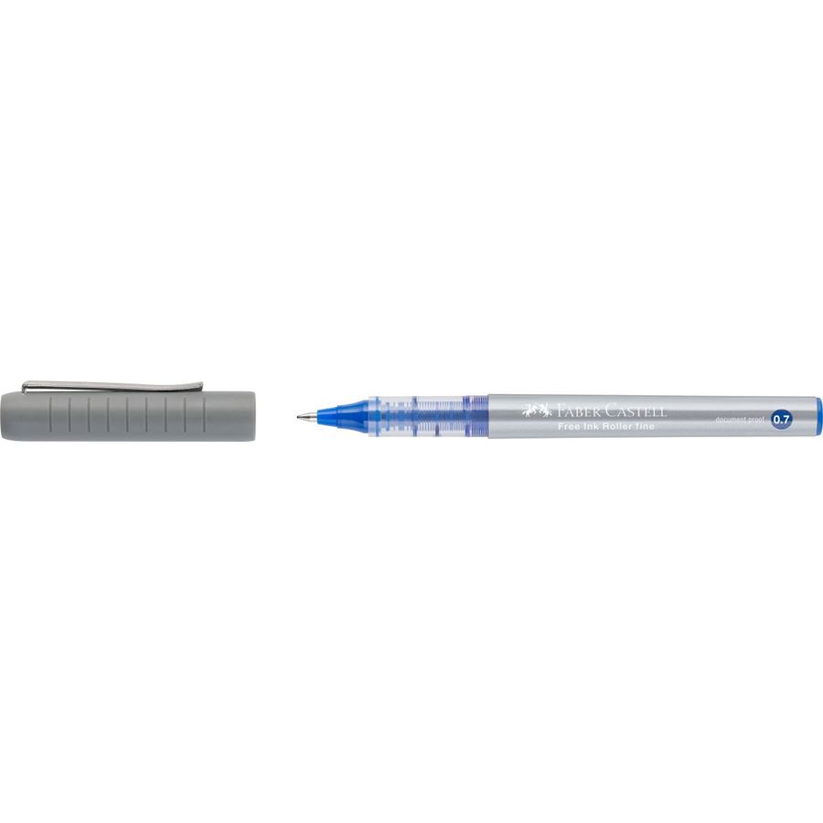 Faber-Castell Roller Free Ink Stylo à bille à encre liquide - Pointe conique 0,7 mm - Largeur de trait fin - Clip en métal - Couleur bleue
