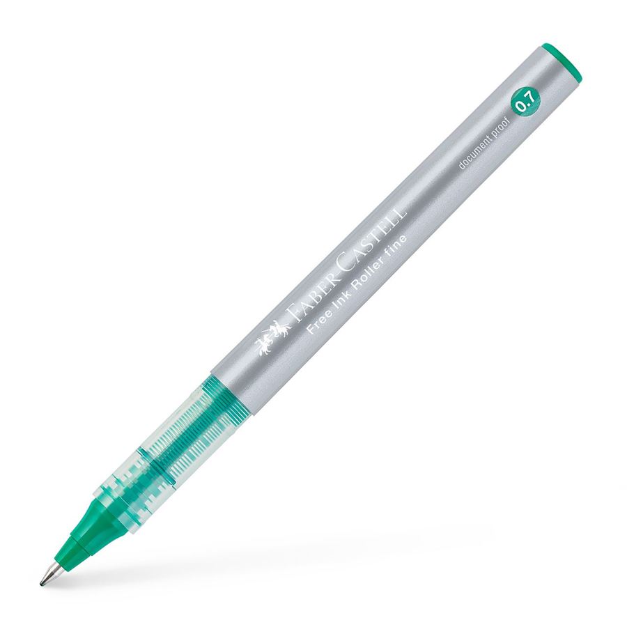 Faber-Castell Roller Free Ink Stylo à bille à encre liquide - Pointe conique 0,7 mm - Largeur de trait fin - Clip en métal - Couleur verte