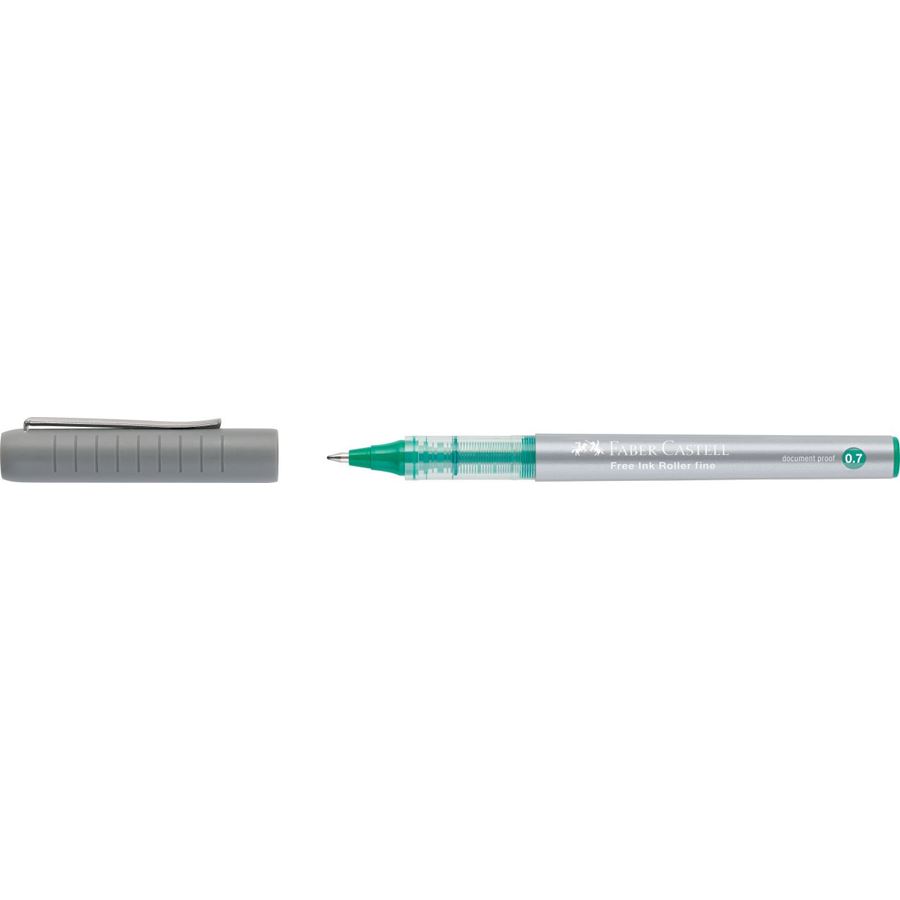 Faber-Castell Roller Free Ink Stylo à bille à encre liquide - Pointe conique 0,7 mm - Largeur de trait fin - Clip en métal - Couleur verte