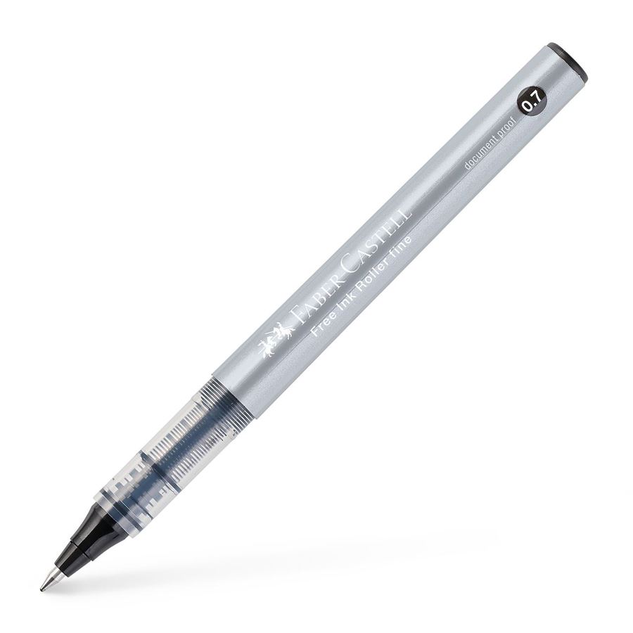 Faber-Castell Roller Free Ink Stylo à bille à encre liquide - Pointe conique 0,7 mm - Largeur de trait fin - Clip en métal - Couleur Noir