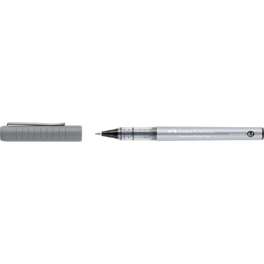 Faber-Castell Roller Free Ink Stylo à bille à encre liquide - Pointe conique 0,7 mm - Largeur de trait fin - Clip en métal - Couleur Noir